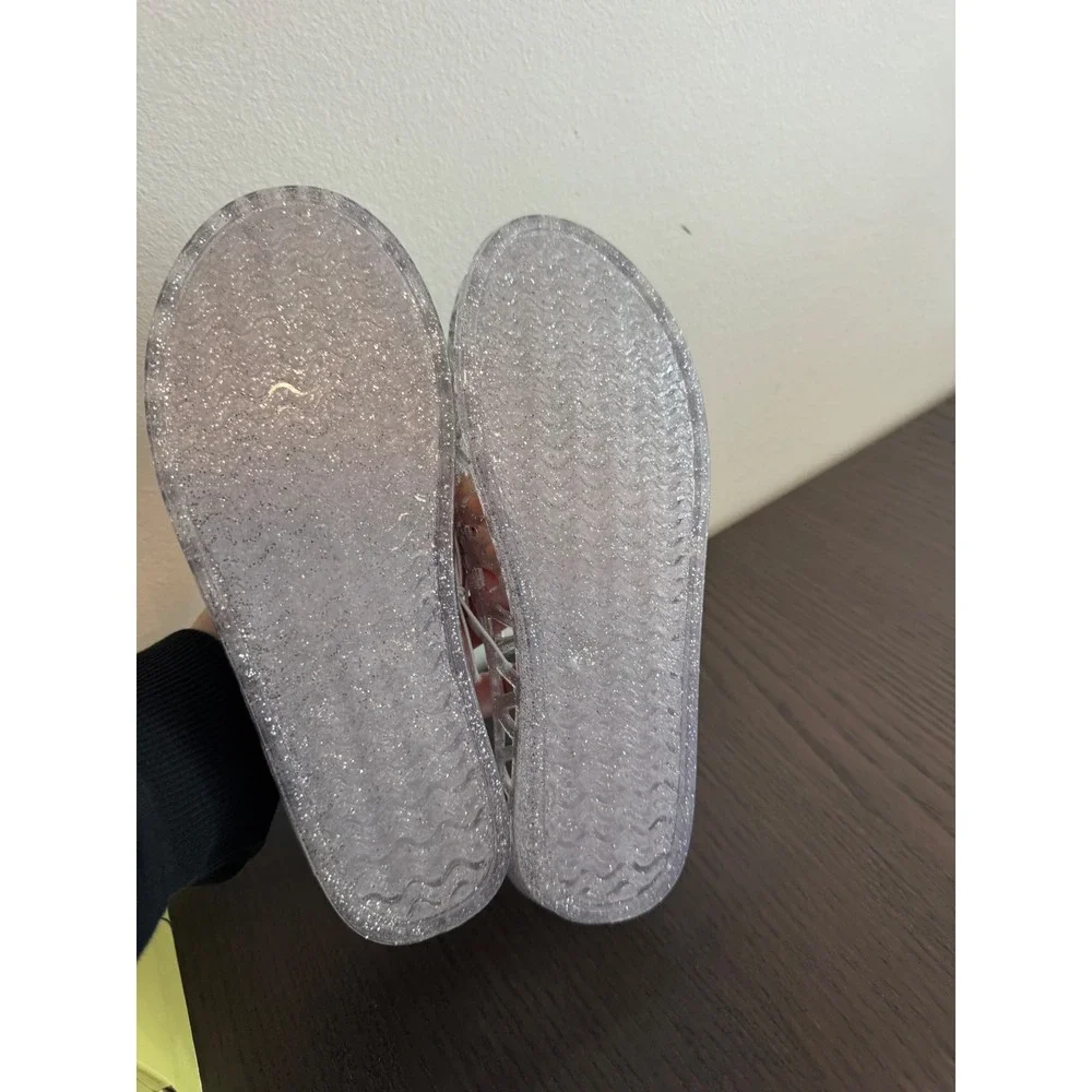 Art Class Lena Jelly Sandals girls Size 2 Clear Glitter Lattice Cutout Flats